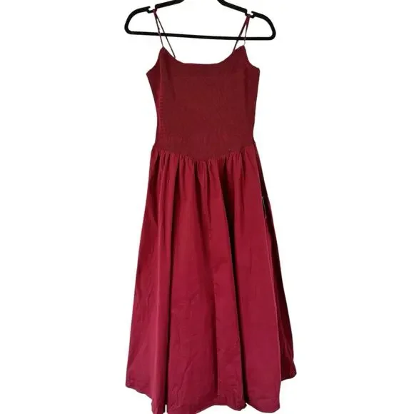 NWD Lulus Tandria Burgundy Smocked Sleeveless Midi Dress Size Large - Picture 4 of 9
